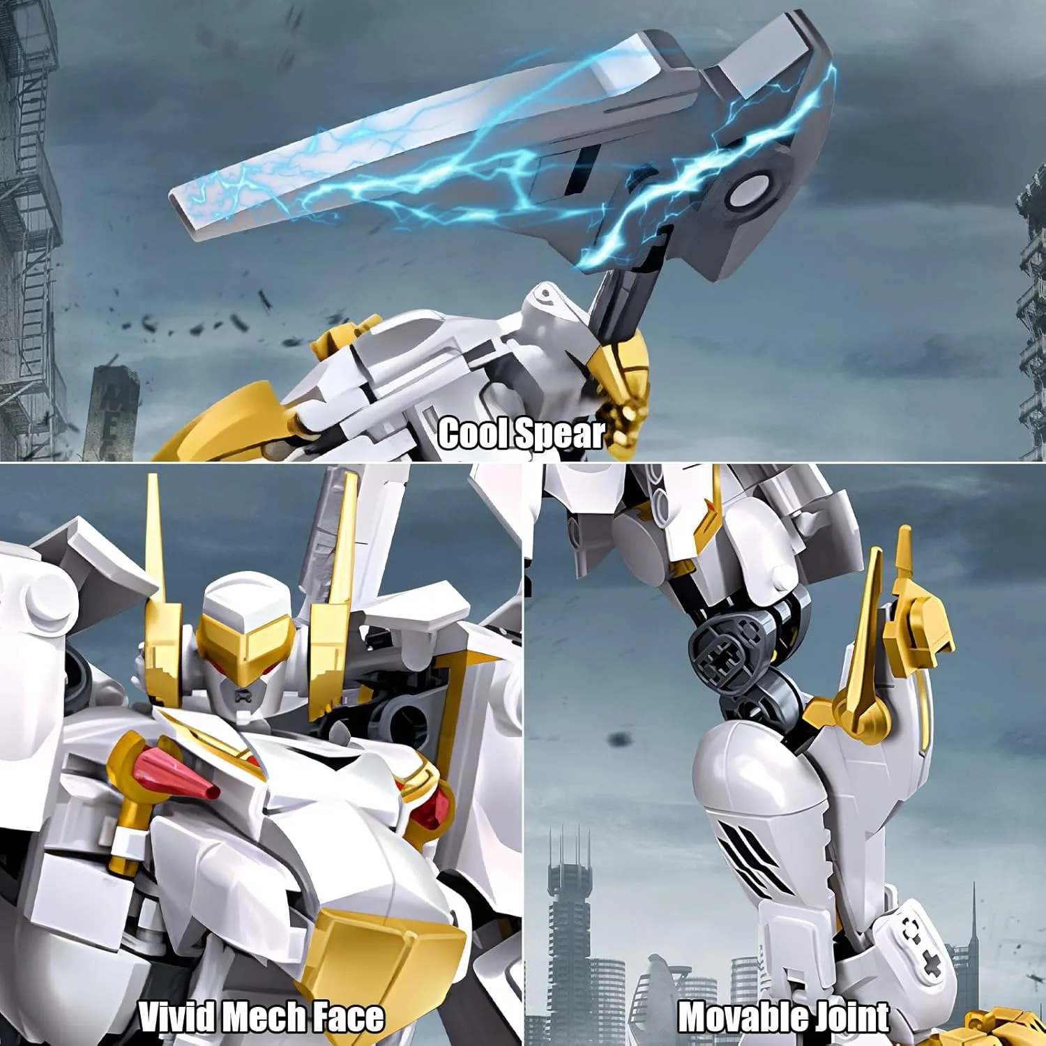 Mech Robot Building Blocks Set for Adults, Flexible Cool White Tiger Warrior Model Kit with Two-Handed Axes Weapon Toy Playset, 679 pcs Creative Mythical Ninja Gifts for Man Boys Ages 12-14