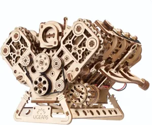 Mechanical Wooden 3D Movable Gift Puzzle V8 Engine Model with Electronic Components Kit Construction Set