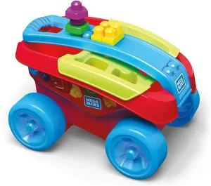 Mega Bloks Shape Sorting Wagon building set with 1 wagon and 25 big building blocks, toy gift set for ages 1 and up