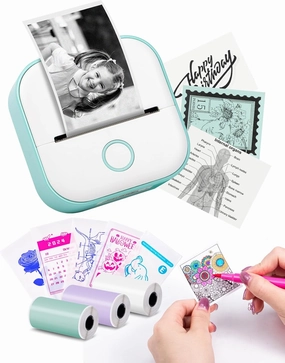 Memoking Sticker Printer - T02 Mini Portable Thermal Printer Inkless Sticker Maker Machine Bluetooth Label Maker Pocket Instant Print for Study Graphics, Anatomical Diagrams, Photos, Students