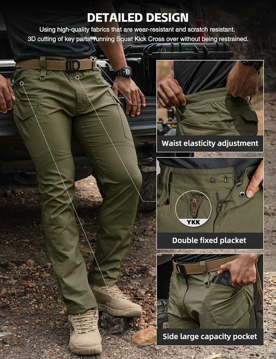 Men's Tactical Pants Flex Ripstop Cargo Trousers for Outdoor Hiking Work Casual Pants Large Capacity Clothing