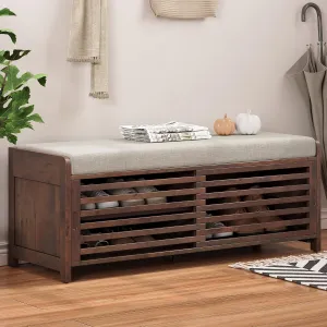 Merax Multipurpose Entryway Storage Bench with Shutter Doors, 43.3" Wooden Shoe Organizer with Upholstered Seat for Entryway, Hallway and Living Room