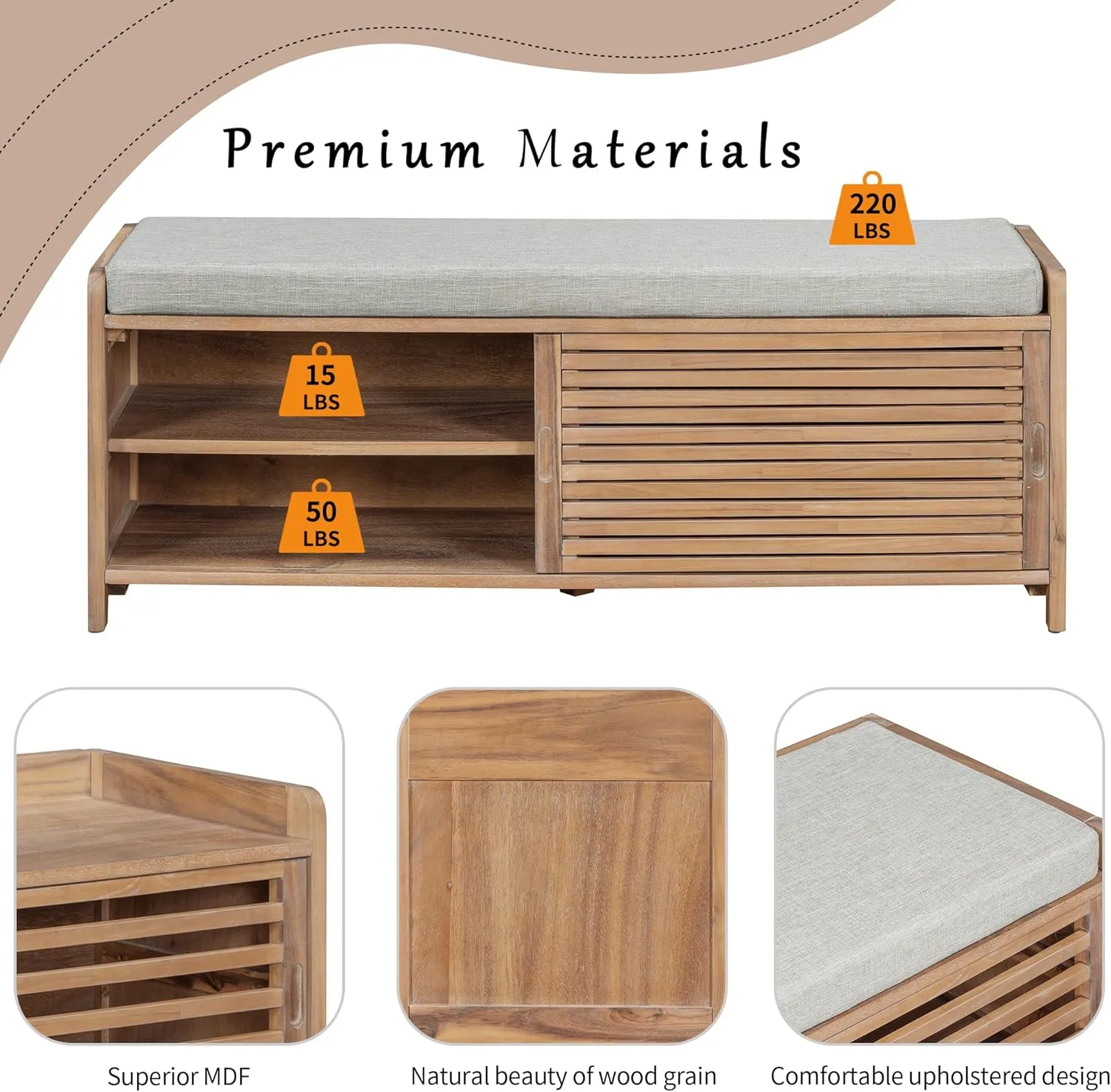 Merax Multipurpose Entryway Storage Bench with Shutter Doors, 43.3" Wooden Shoe Organizer with Upholstered Seat for Entryway, Hallway and Living Room