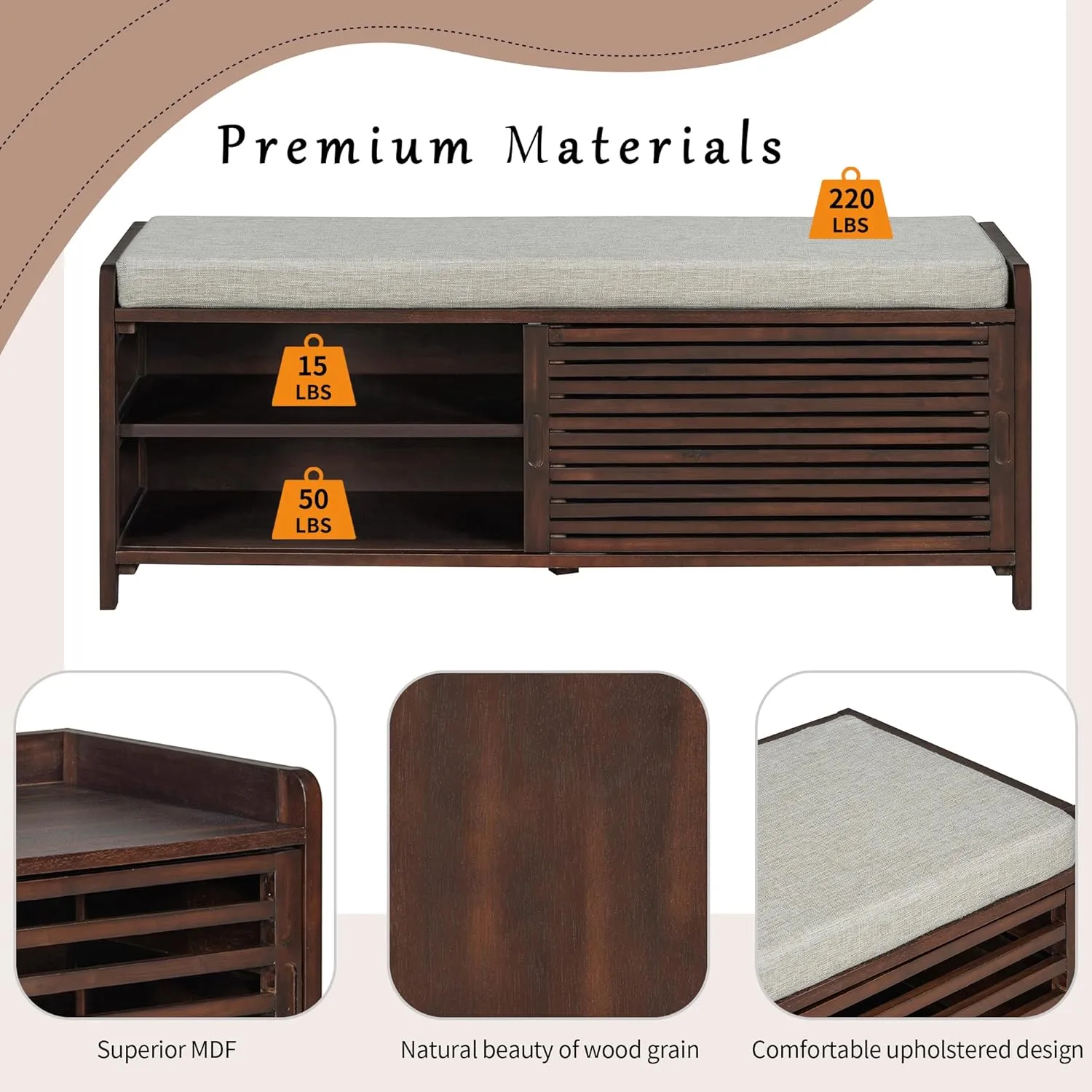 Merax Multipurpose Entryway Storage Bench with Shutter Doors, 43.3" Wooden Shoe Organizer with Upholstered Seat for Entryway, Hallway and Living Room