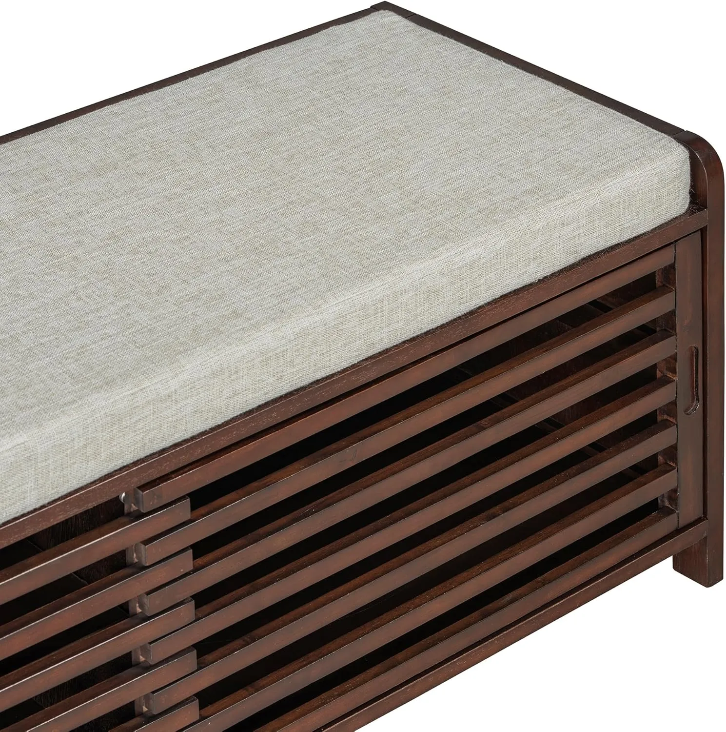 Merax Multipurpose Entryway Storage Bench with Shutter Doors, 43.3" Wooden Shoe Organizer with Upholstered Seat for Entryway, Hallway and Living Room
