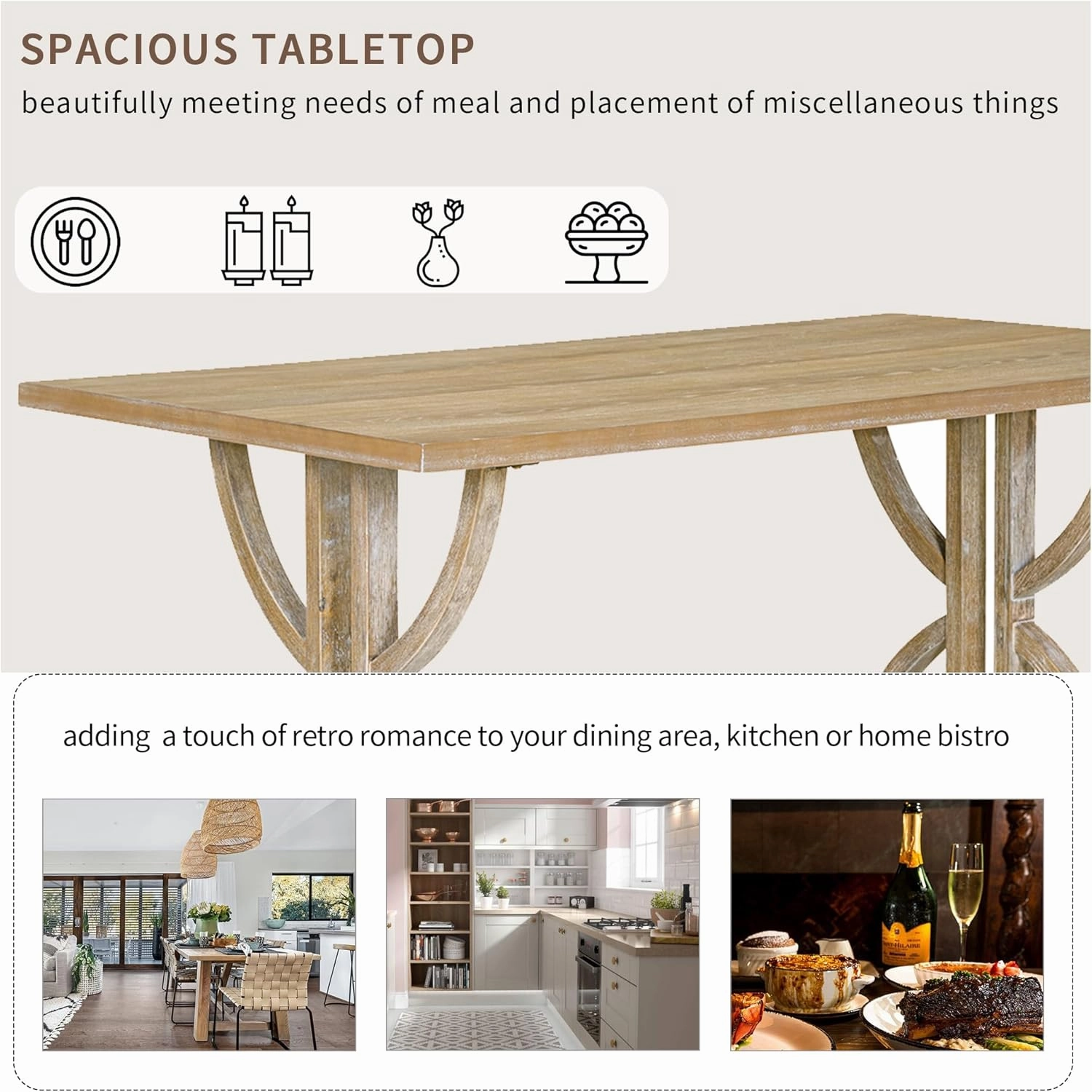 Merax 6 Pieces Wood Dining Table Set with Bench, Retro Rectangular Table with Unique Legs and 4 Upholstered Chairs & 1 Bench for Dining Room and Kitchen (Natural Wood Wash Beige)