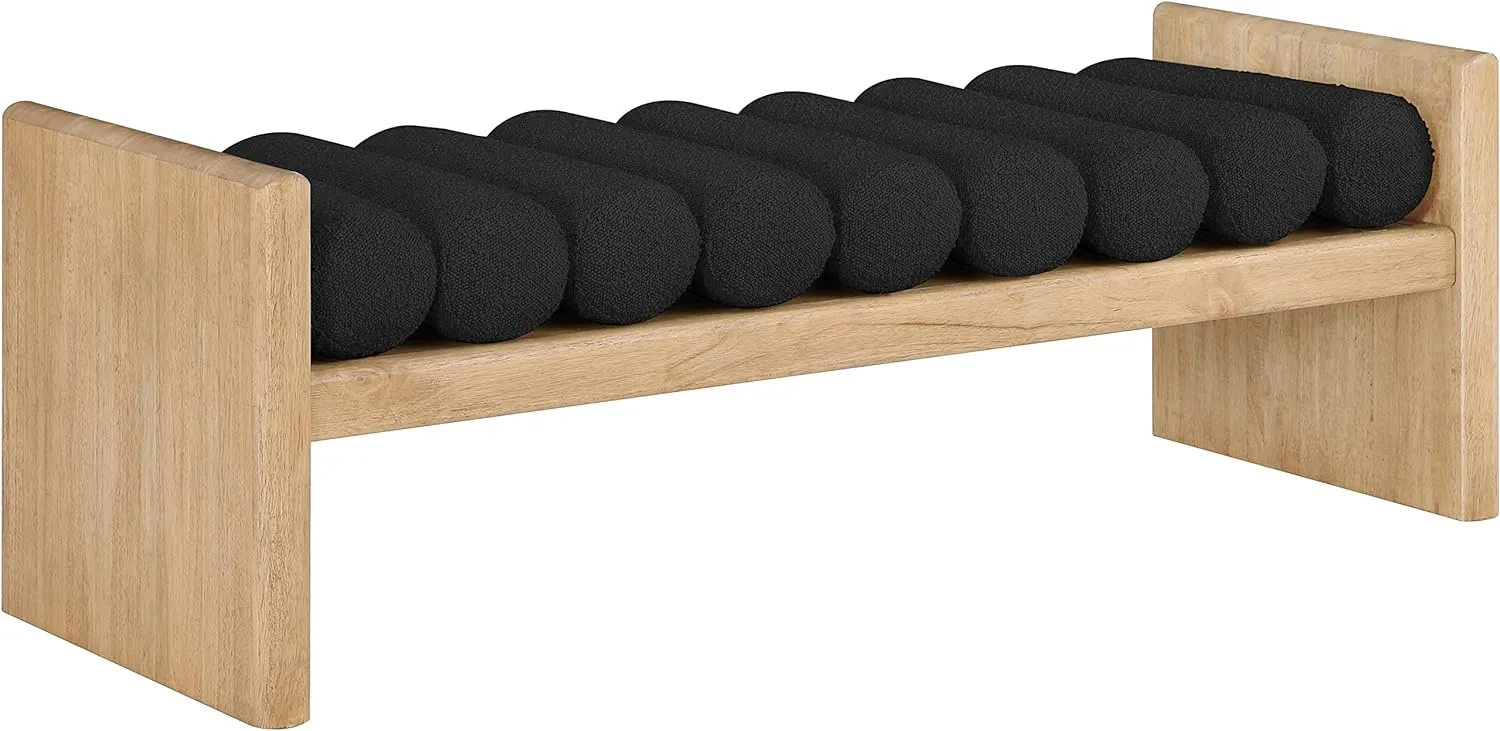 Meridian Furniture 179Black Waverly Collection Modern | Contemporary Bench with Solid Wood Rich Natural Finish, Luxurious Black Boucle Fabric, 52" W x 19" D x 18" H, Black