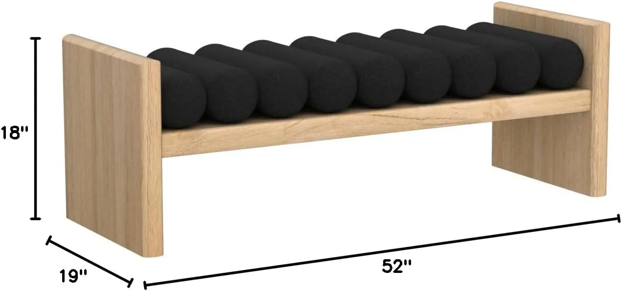 Meridian Furniture 179Black Waverly Collection Modern | Contemporary Bench with Solid Wood Rich Natural Finish, Luxurious Black Boucle Fabric, 52" W x 19" D x 18" H, Black