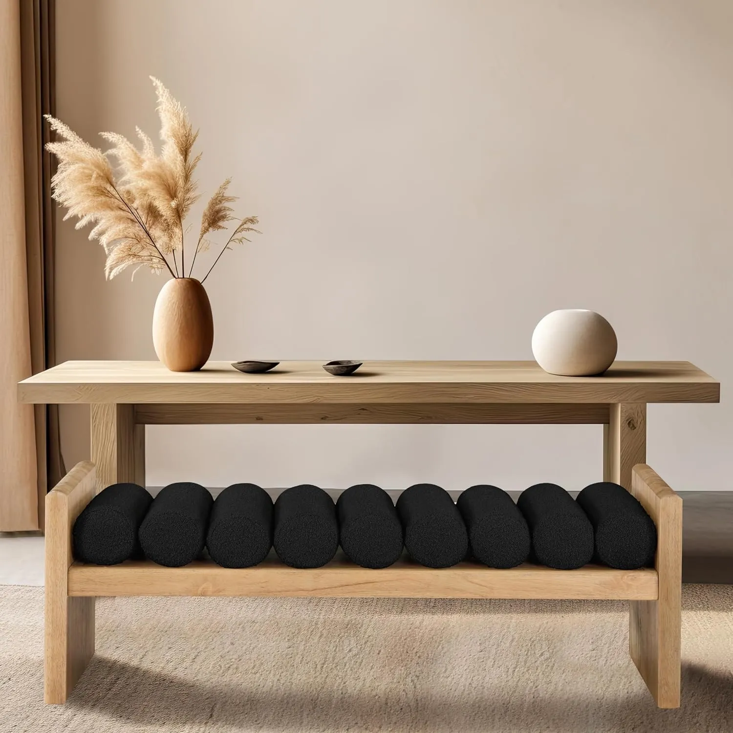 Meridian Furniture 179Black Waverly Collection Modern | Contemporary Bench with Solid Wood Rich Natural Finish, Luxurious Black Boucle Fabric, 52" W x 19" D x 18" H, Black