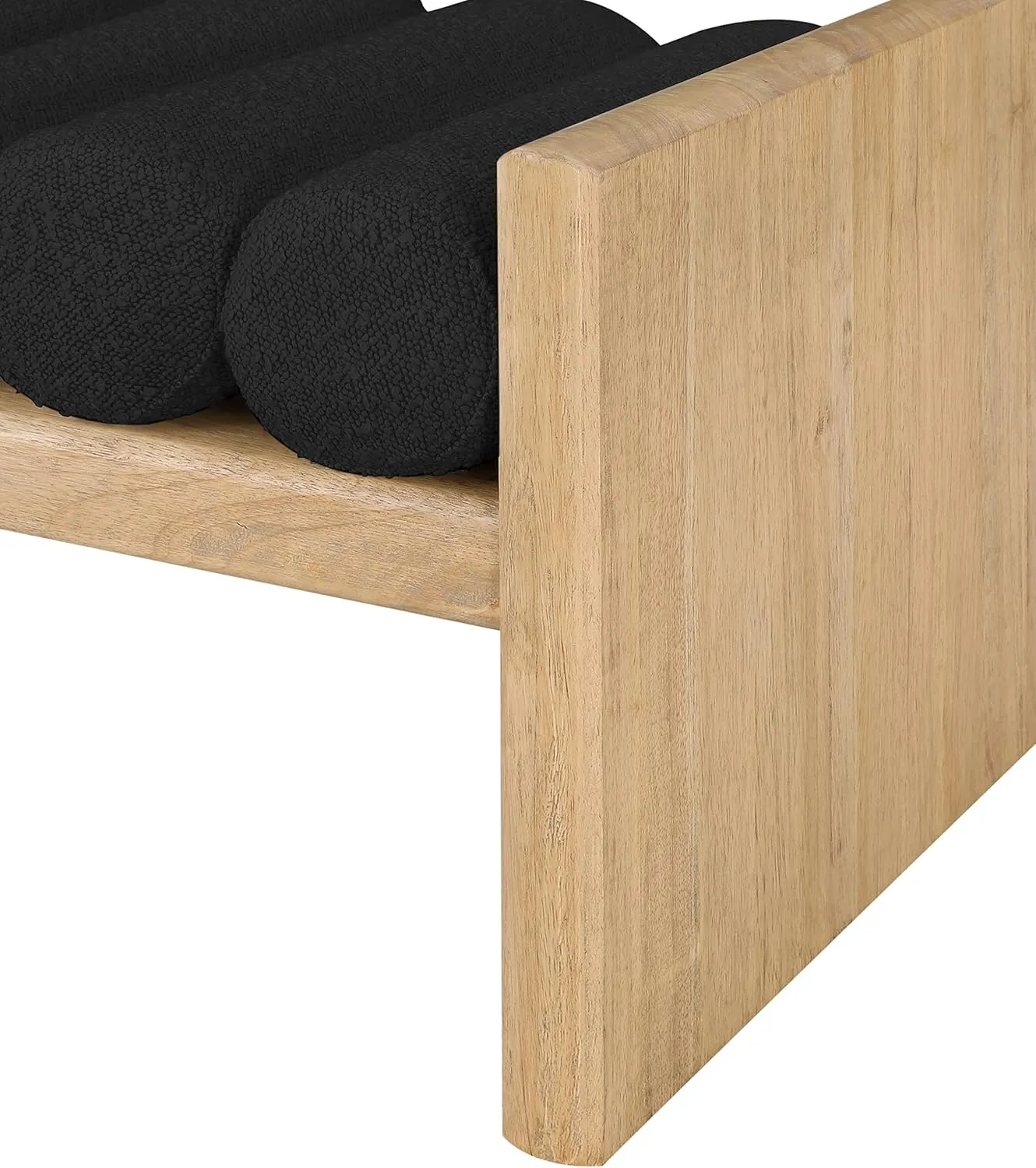 Meridian Furniture 179Black Waverly Collection Modern | Contemporary Bench with Solid Wood Rich Natural Finish, Luxurious Black Boucle Fabric, 52" W x 19" D x 18" H, Black