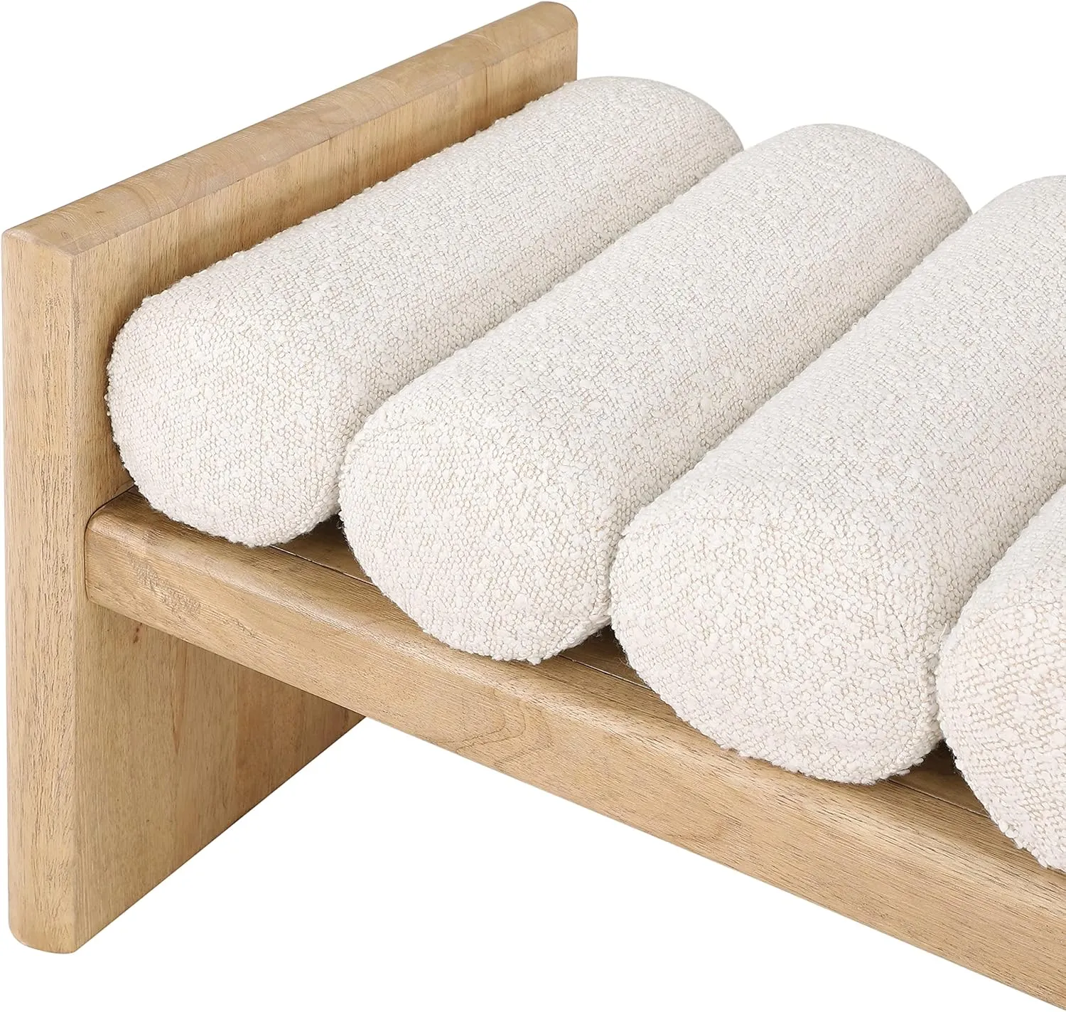 Meridian Furniture 179Cream Waverly Collection Modern | Contemporary Bench with Solid Wood Rich Natural Finish, Luxurious Cream Boucle Fabric, 52" W x 19" D x 18" H, Cream