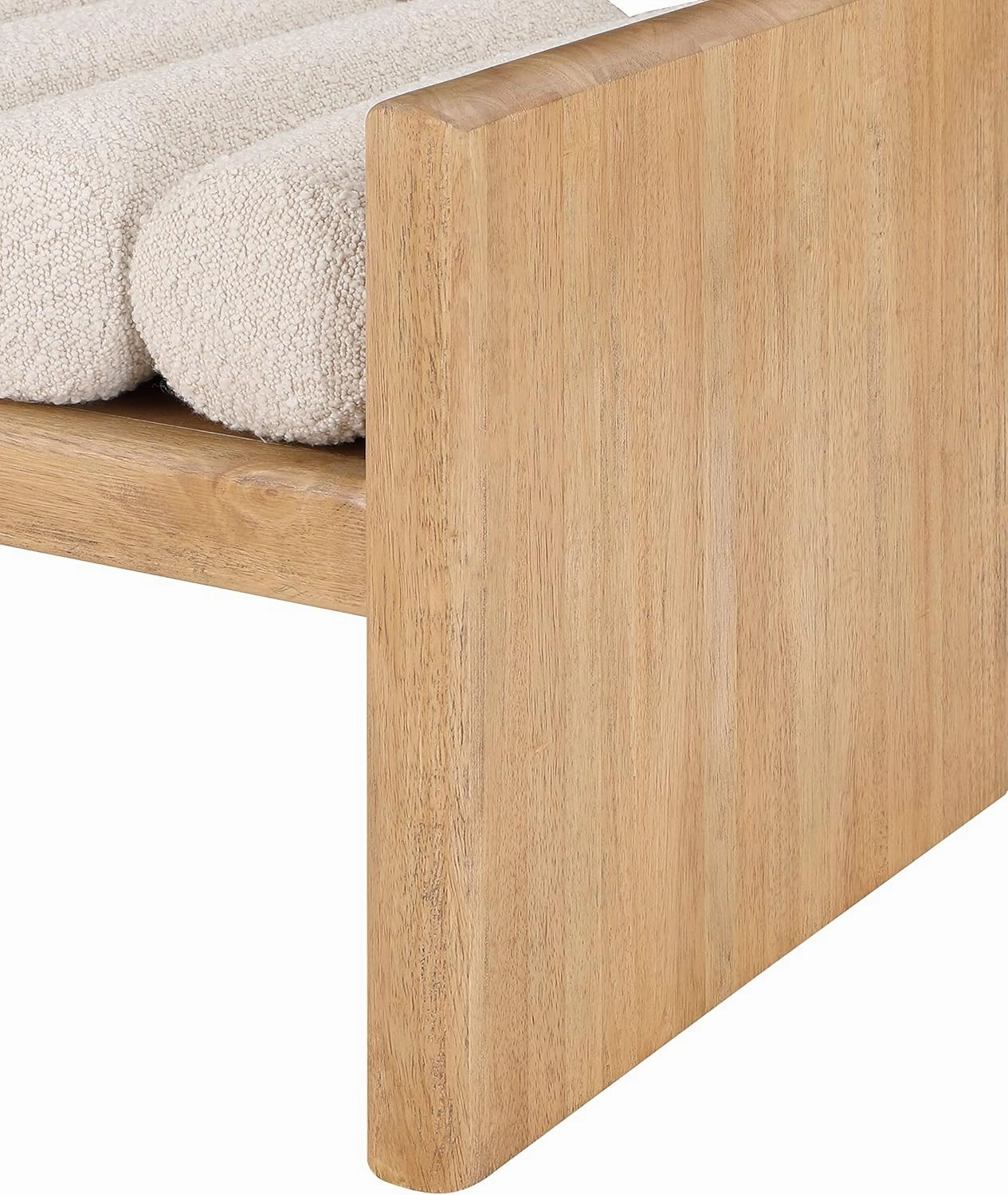 Meridian Furniture 177Cream Waverly Collection Modern | Contemporary Bench with Solid Wood Rich Natural Finish, Luxurious Cream Boucle Fabric, 32" W x 19" D x 18" H, Cream