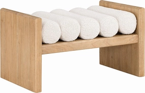 Meridian Furniture 177Cream Waverly Collection Modern | Contemporary Bench with Solid Wood Rich Natural Finish, Luxurious Cream Boucle Fabric, 32" W x 19" D x 18" H, Cream