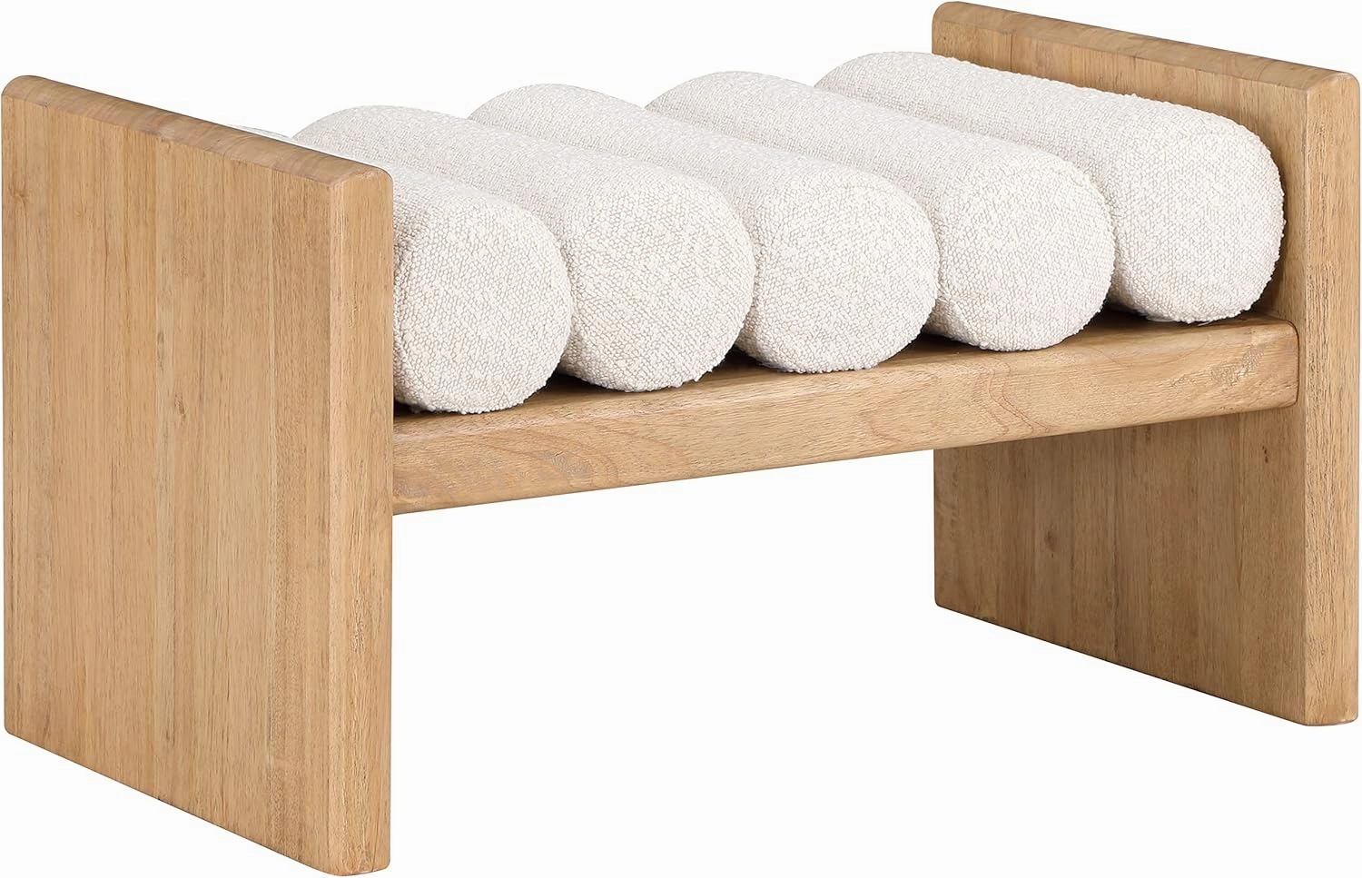 Meridian Furniture 177Cream Waverly Collection Modern | Contemporary Bench with Solid Wood Rich Natural Finish, Luxurious Cream Boucle Fabric, 32" W x 19" D x 18" H, Cream