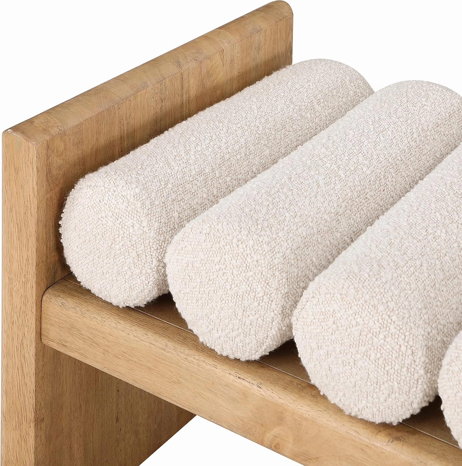 Meridian Furniture 177Cream Waverly Collection Modern | Contemporary Bench with Solid Wood Rich Natural Finish, Luxurious Cream Boucle Fabric, 32" W x 19" D x 18" H, Cream