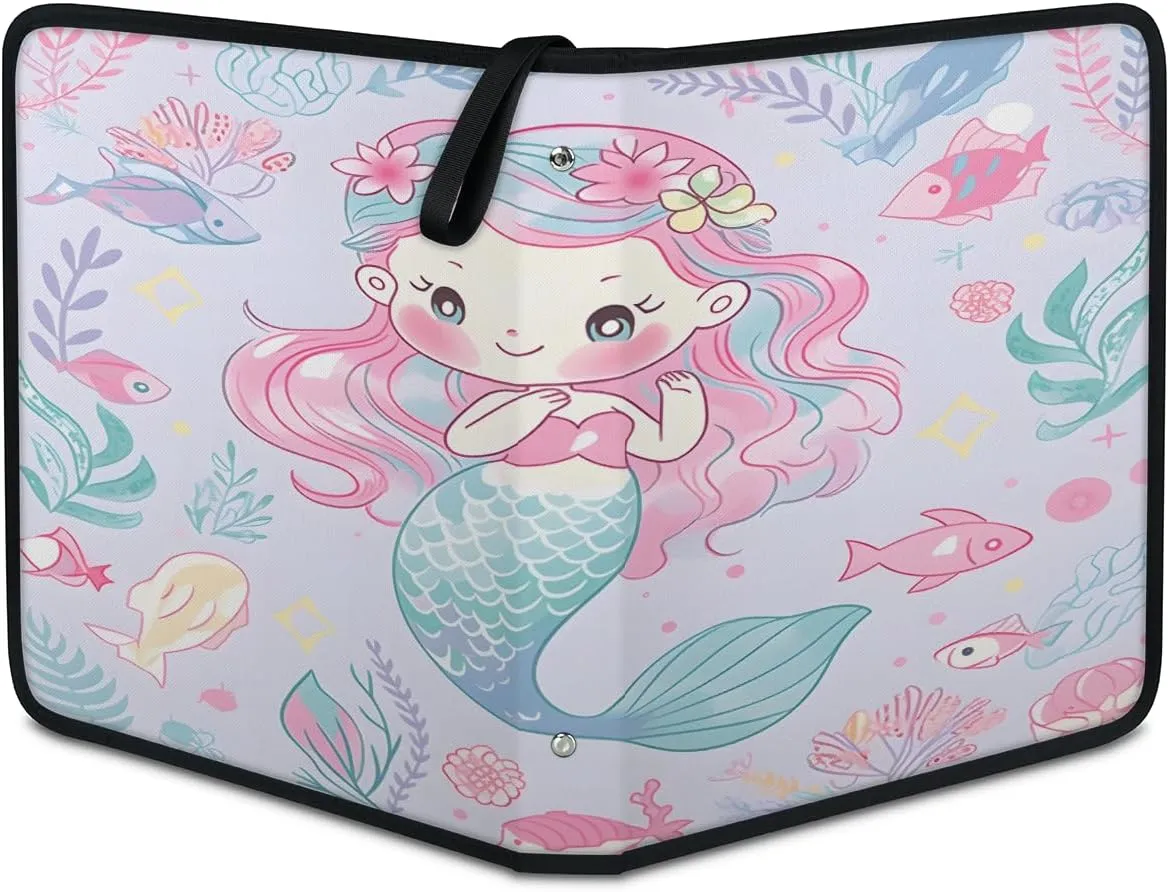 Mermaid Painting 3 Ring Trading Zipper Binder Strap, Trading Card Binder 4 Pocket, 400 Pockets Card Holder with 50 Removable Sleeves for Game Cards