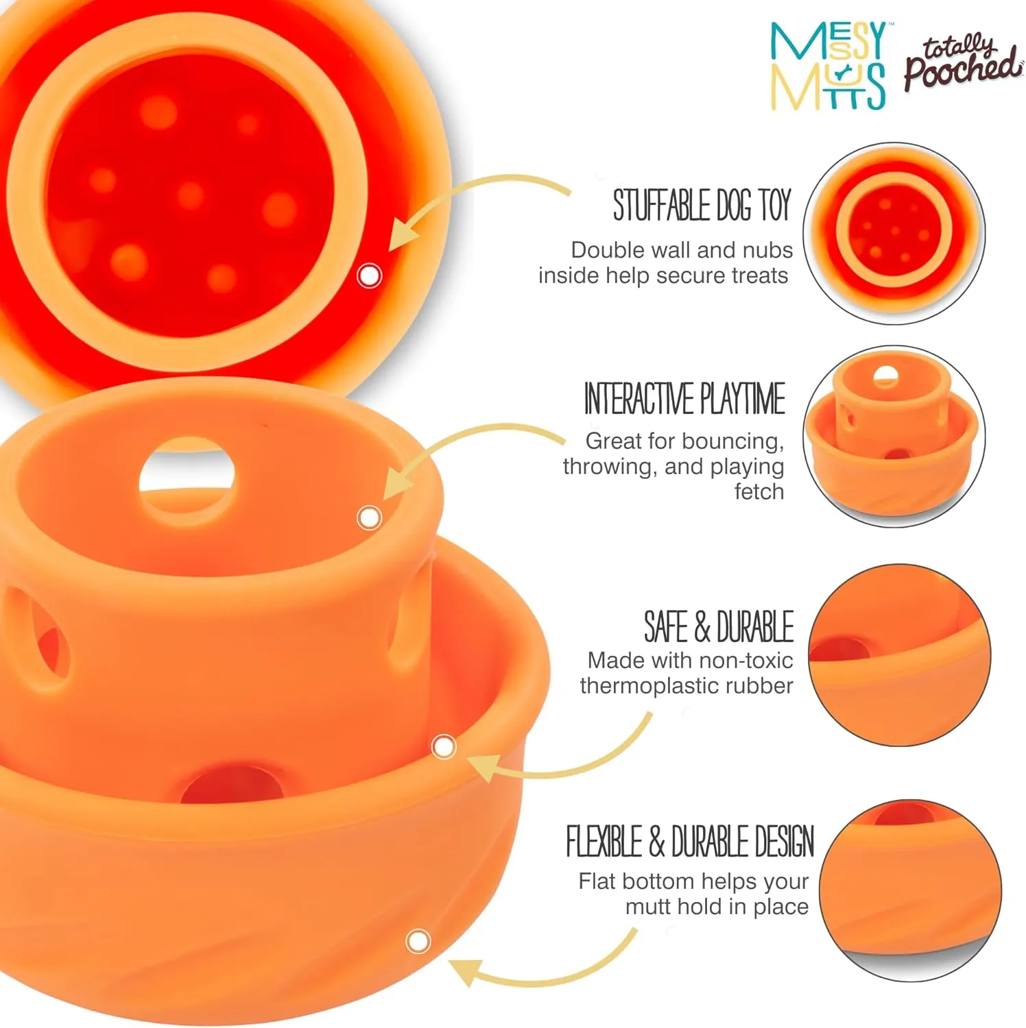 Messy Mutts Totally Pooched Puzzle 'n Play Mushroom (Small) | Interactive Treat Puzzle Toy for Dogs | Durable 3.25”” x 2.5” TPR Dog Toy | Orange