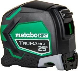 Metabo HPT Measuring Tape, 25' TruRange™, Long Reach 17-ft, High Visibility Green Blade, 1/8" Incremental Fractions, Durable Extruded Nylon Coated Steel, Lightweight Design, 115925M