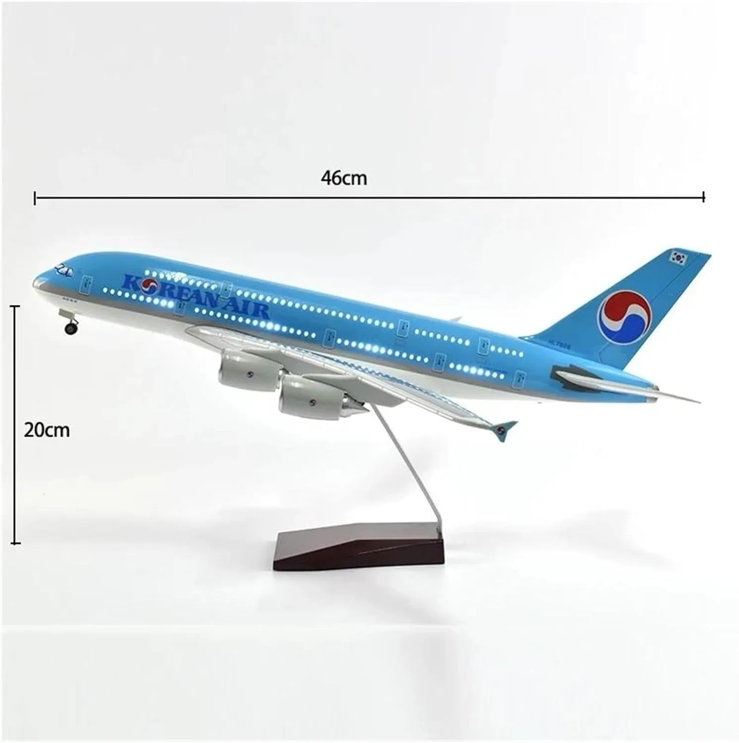 Metal Aircraft Model 1:160 Scale for Airbus A380 Korean Aircraft Model Die-Casting Machine Souvenir Decoration Collected Static Display Aviation Enthusiasts(with Light)