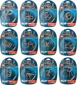 Metal Wire Puzzle Set - 12 Unique Individually Packed Puzzles - Fun Brain Teaser IQ Game for Kids and Adults - Great Educational Toy. Party Favor, Carnival Prize.