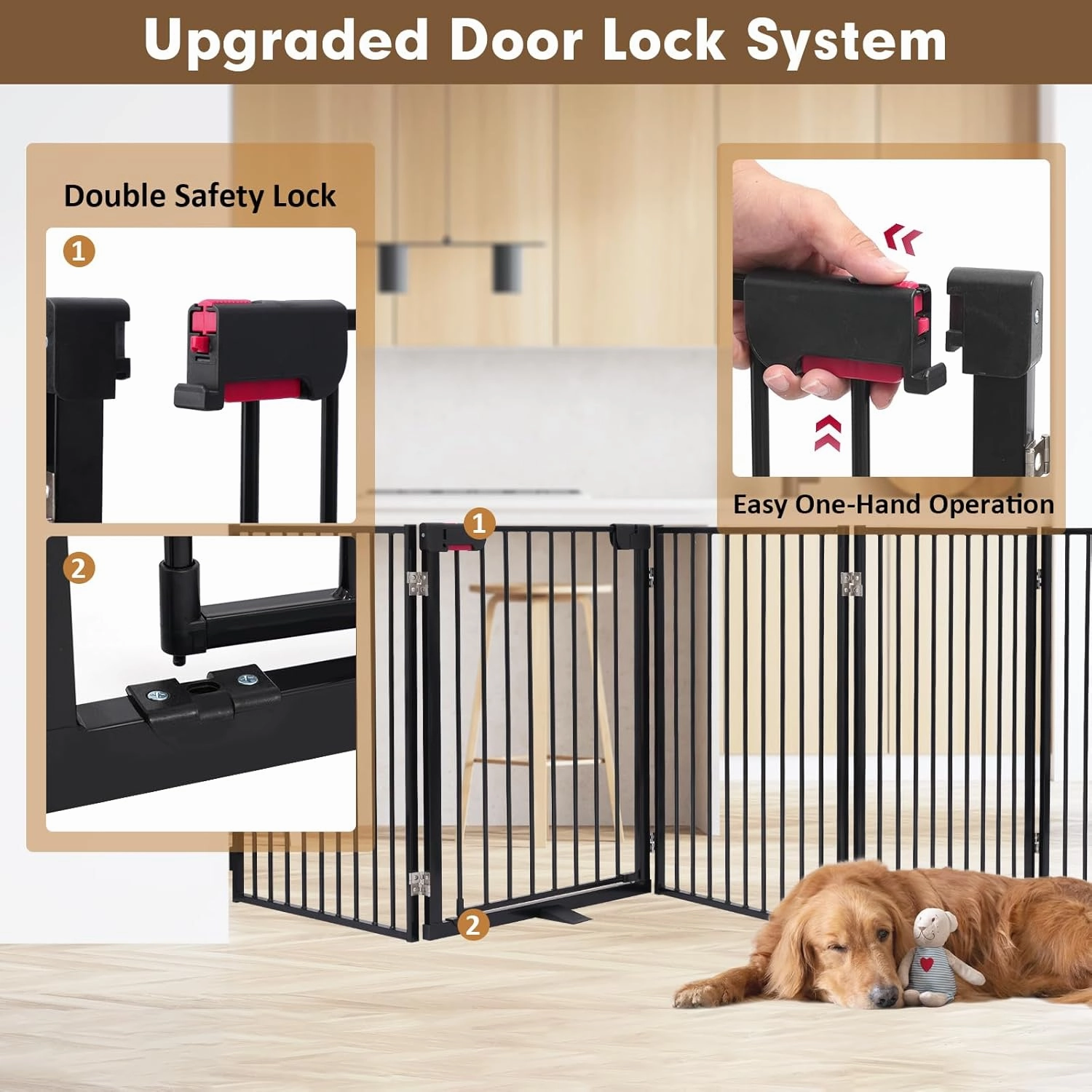 Metal Freestanding Dog Gates with Door,Extra Wide 24", 32" Height Foldable Dog Fence for Indoor & Outdoor, Heavy Duty Freestanding Pet Barrier for Stairs, Doorways, Halls, Kitchen,Yard,Christmas Tree