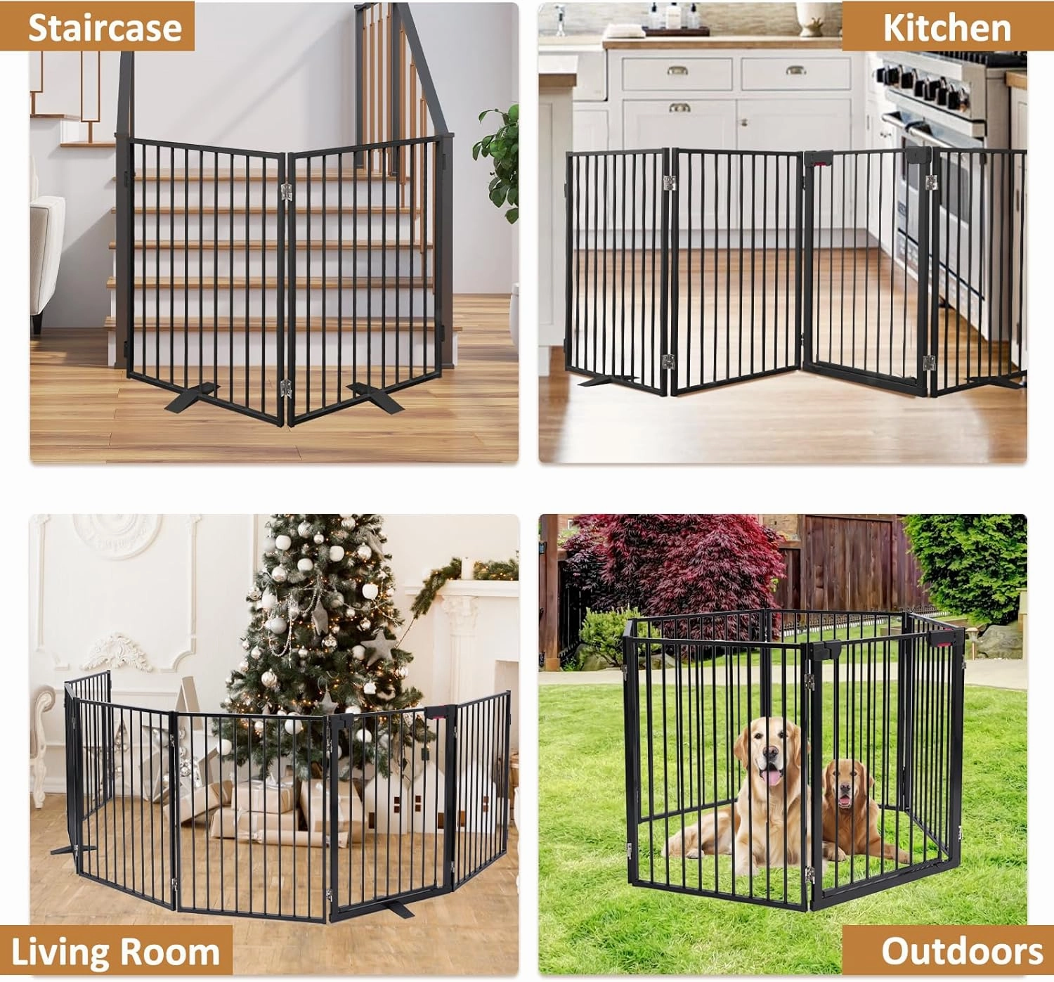 Metal Freestanding Dog Gates with Door,Extra Wide 24", 32" Height Foldable Dog Fence for Indoor & Outdoor, Heavy Duty Freestanding Pet Barrier for Stairs, Doorways, Halls, Kitchen,Yard,Christmas Tree