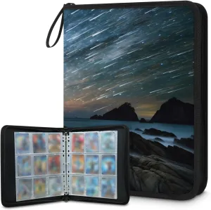 Meteor Shower 3 Ring Trading Zipper Binder Strap, Trading Card Binder 4 Pocket, 400 Pockets Card Holder with 50 Removable Sleeves for Game Cards