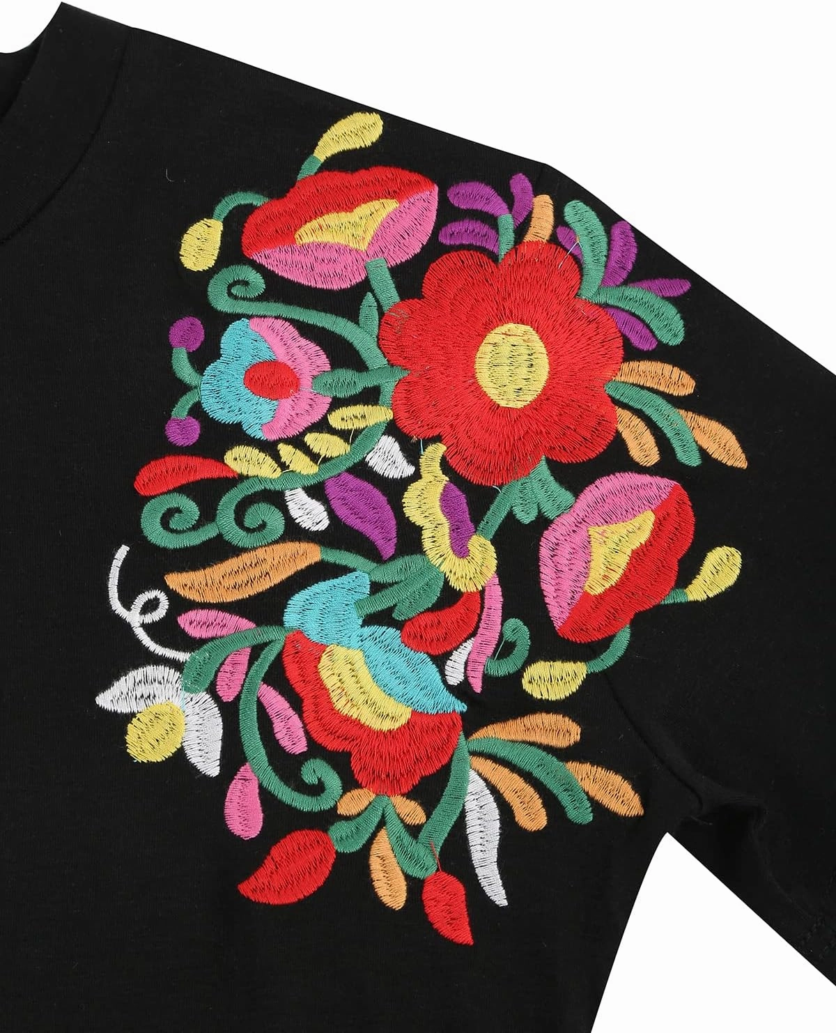 Mexican Shirts for Women Embroidered Tops Traditional Summer Blouse Women's Floral Tunic Round Neck Short Sleeve