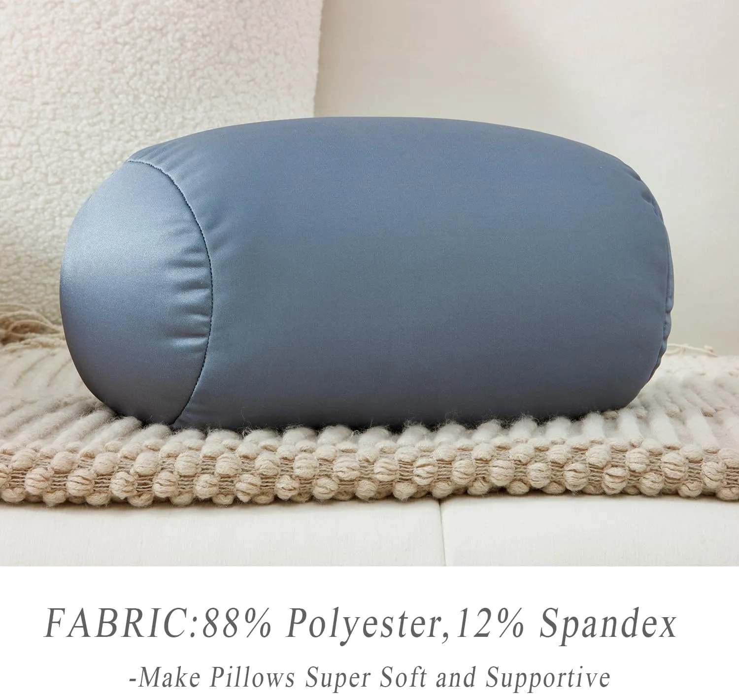 Microbead Neck Body Pillow Tube Microbead Bolster Bean Smooth Cool Pillow Neck Cervical Roll Pillow for Sleeping 7 x 12Inch Throw Travel Pillow (Cold Grey)