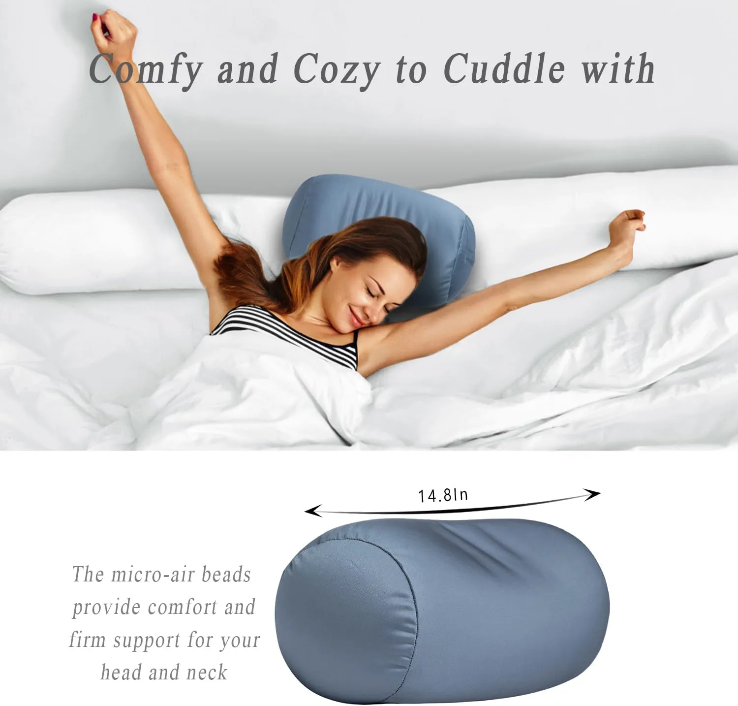 Microbead Neck Body Pillow Tube Microbead Bolster Bean Smooth Cool Pillow Neck Cervical Roll Pillow for Sleeping 7 x 12Inch Throw Travel Pillow (Cold Grey)