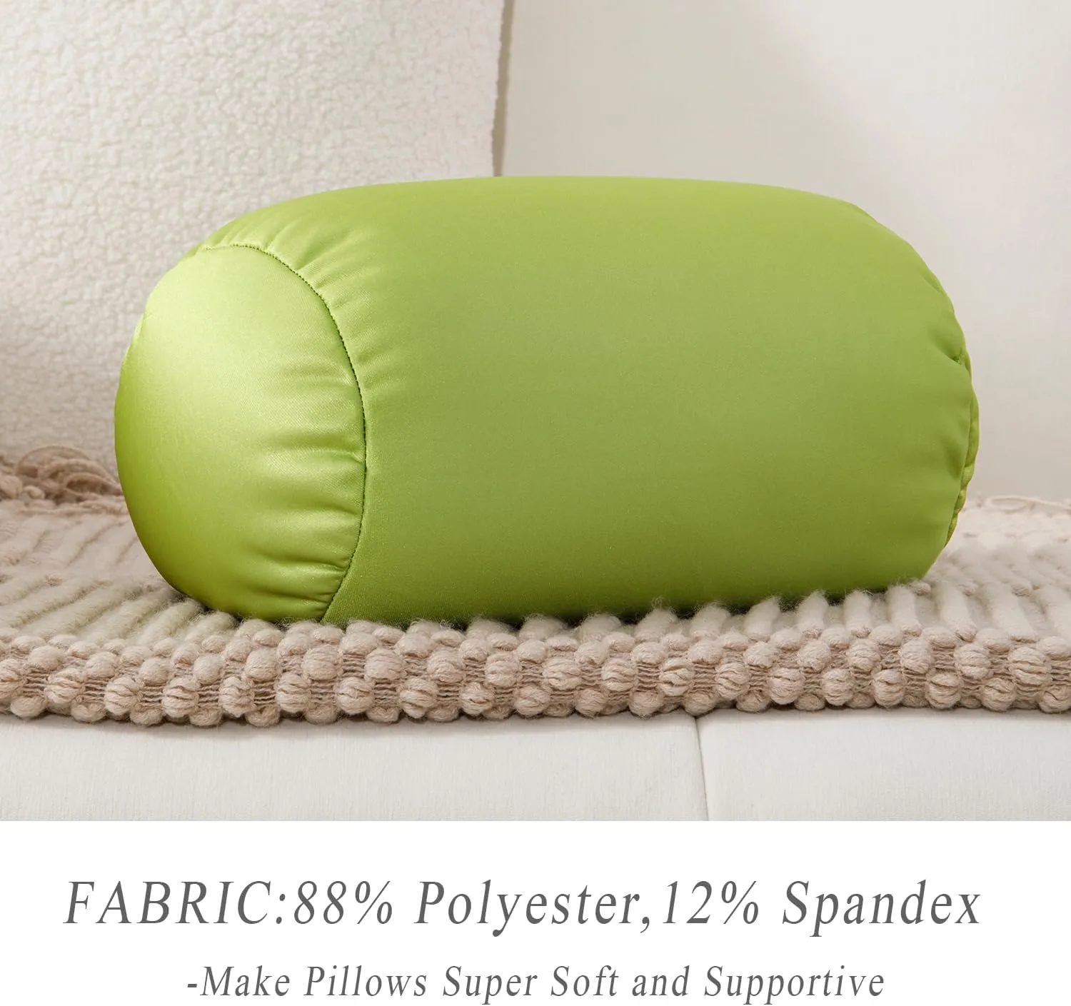 Microbead Neck Body Pillow Tube Microbead Bolster Bean Smooth Cool Pillow Neck Cervical Roll Pillow for Sleeping 7 x 12Inch Throw Travel Pillow (Olive Green)