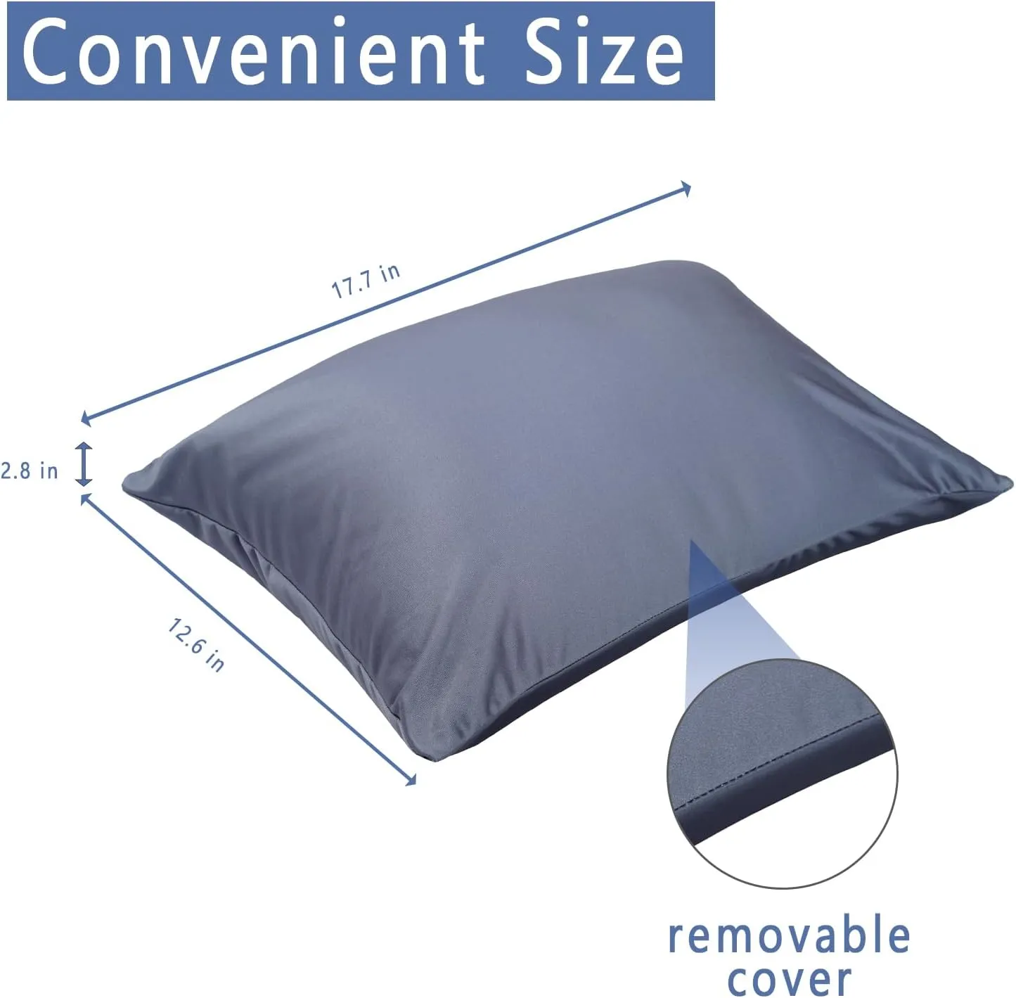 Microbead Throw Pillow with Removable Cover Bed Body Microbead Pillow Neck Head Back Support, Spandex Soft Silky Fabric for Sleeping and Travel Sofa Bedroom Comfortable (Space Gray)