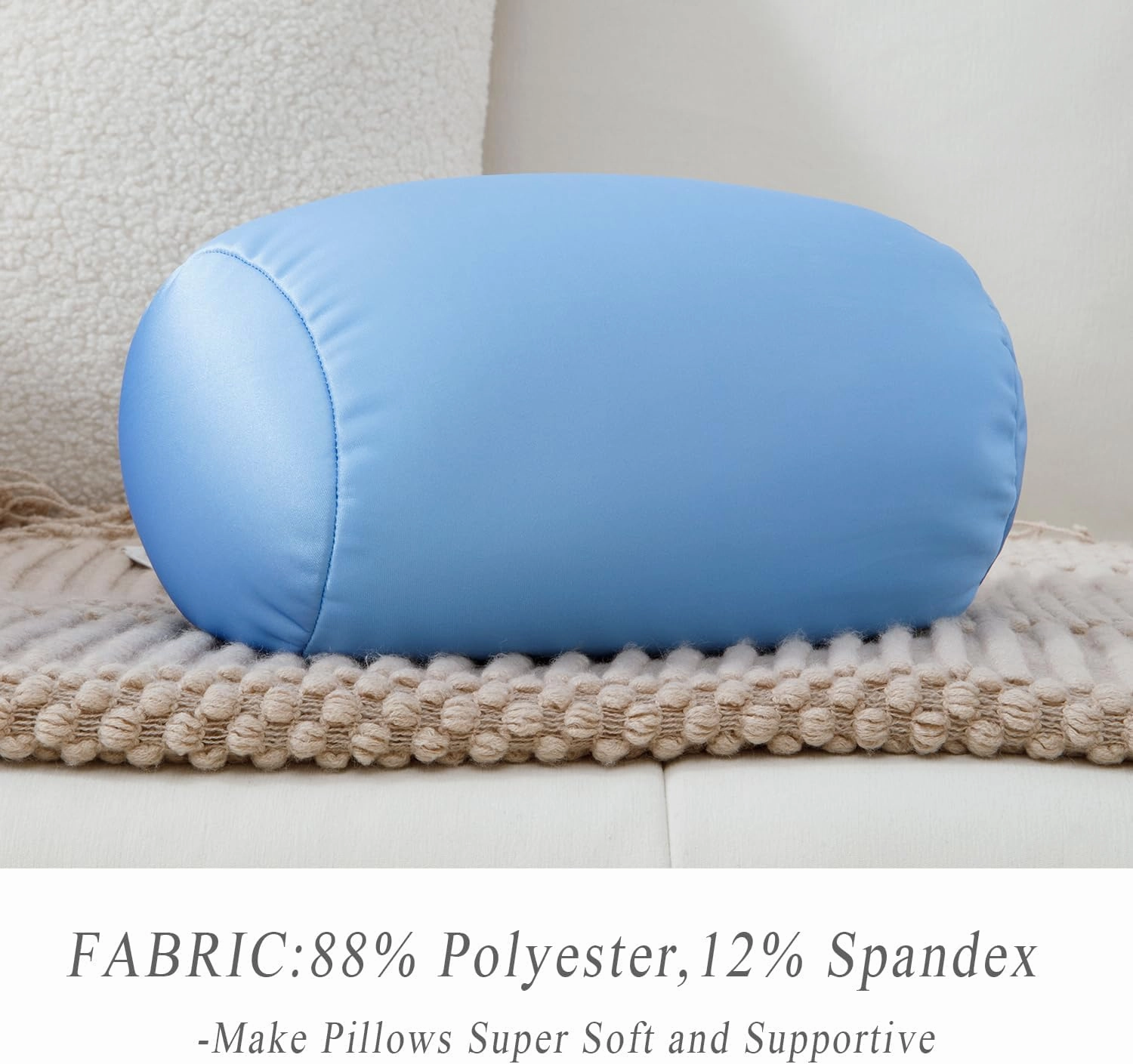Microbead Neck Body Pillow Tube Microbead Bolster Bean Smooth Cool Pillow Neck Cervical Roll Pillow for Sleeping 7 x 12Inch Throw Travel Pillow(Maya Blue)