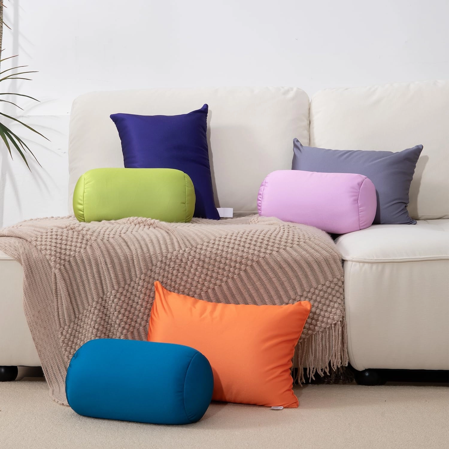 Microbead Neck Body Pillow Tube Microbead Bolster Bean Smooth Cool Pillow Neck Cervical Roll Pillow for Sleeping 7 x 12Inch Throw Travel Pillow(Sapphire Blue)