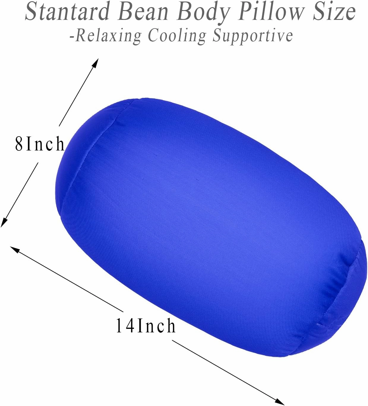 Microbead Neck Body Pillow Tube Microbead Bolster Bean Smooth Cool Pillow Neck Cervical Roll Pillow for Sleeping 7 x 12Inch Throw Travel Pillow(Sapphire Blue)