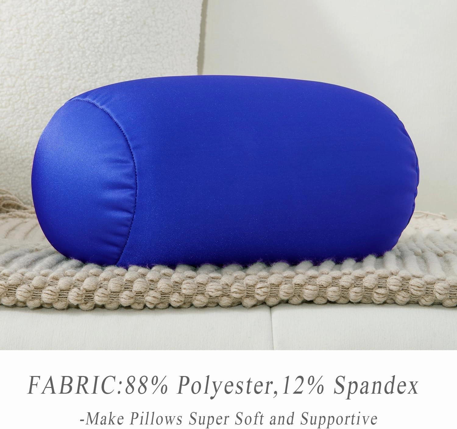 Microbead Neck Body Pillow Tube Microbead Bolster Bean Smooth Cool Pillow Neck Cervical Roll Pillow for Sleeping 7 x 12Inch Throw Travel Pillow(Sapphire Blue)