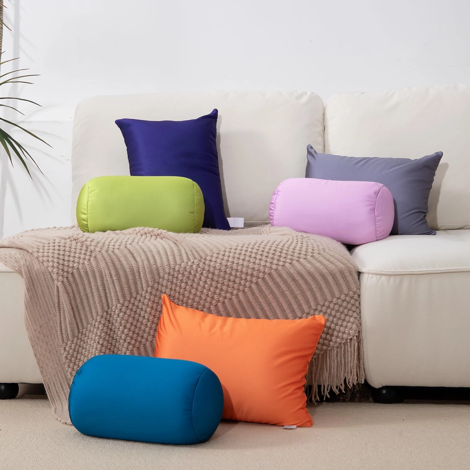 Microbead Throw Pillow with Removable Cover Bed Body Microbead Pillow Neck Head Back Support, Spandex Soft Silky Fabric for Sleeping and Travel Sofa Bedroom Comfortable (Carrot Color)