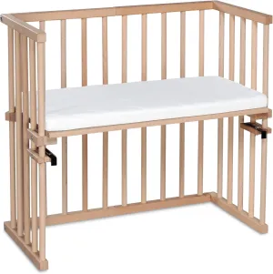 Midi Cot Made of Solid Beech Wood/Compact & Transformable/Cot Bed Height Infinitely Adjustable/Grows with Your Child (Natural Untreated) / Includes Mattress, Grid, Wheels
