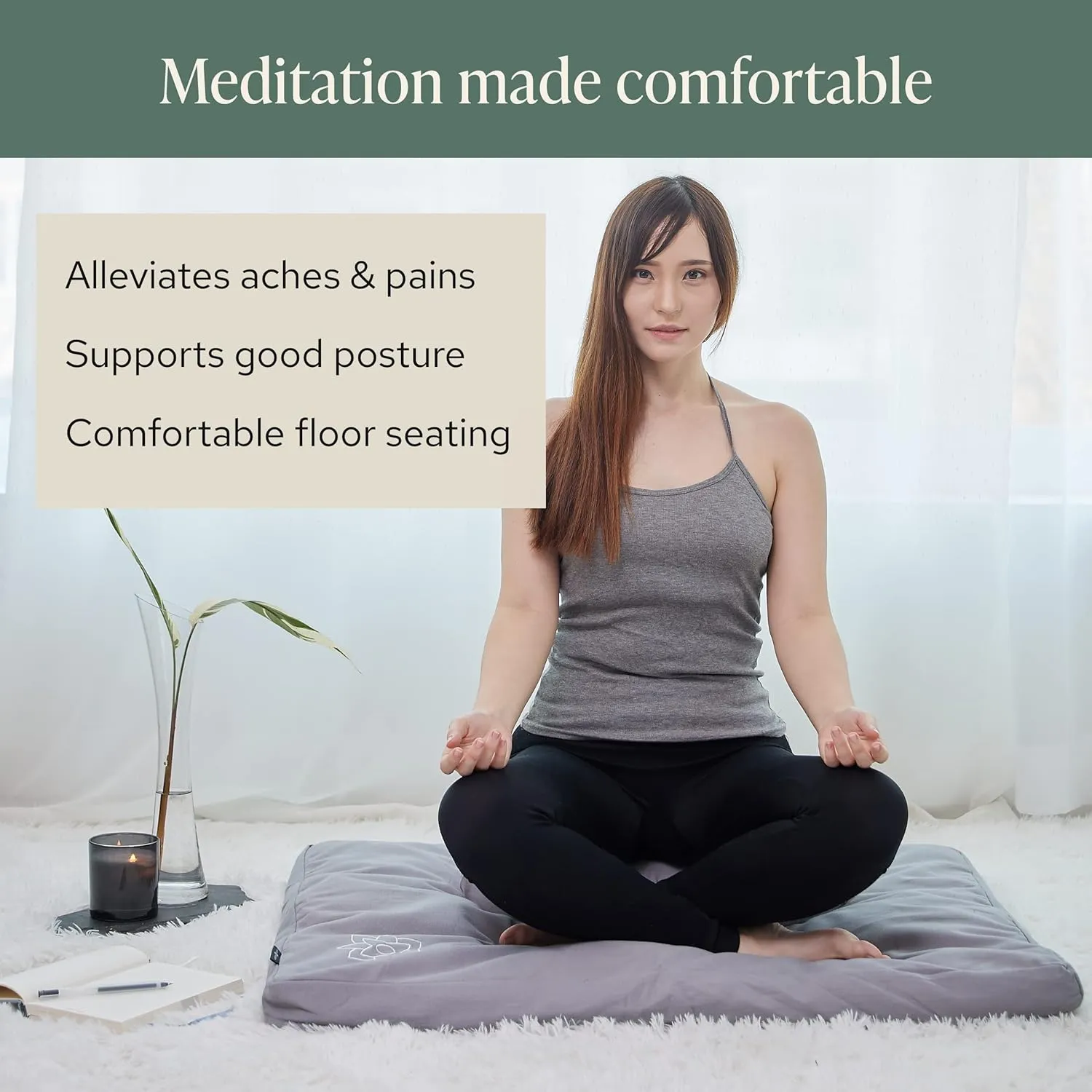 Mindful & Modern Zabuton Meditation Mat - Cotton Filled Yoga and Meditation Pad - Zabuton Meditation Cushion for Kneeling and Sitting Support - Large Rectangular Sitting Floor Pillow for Bench or Zafu