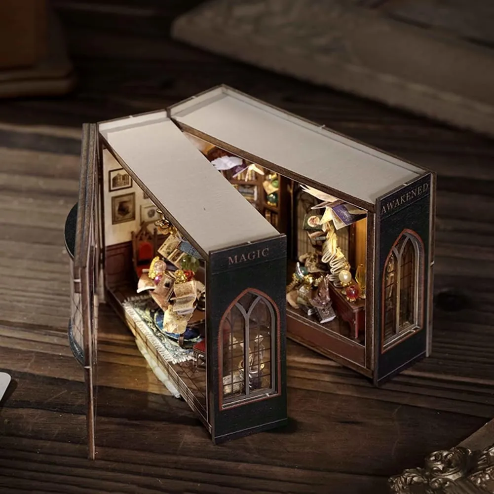 Mini 3D Wooden Doll House Craft Model with LED,DIY Miniature and Furniture Dollhouse Kit,Creative Room Idea for Valentine's Day Birthday Gift (Magial Fate)