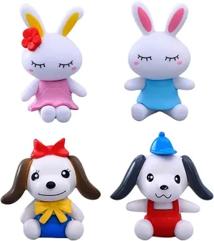 Mini Animal Figures 4-Pack DIY Potted Decoration Big-Eared Rabbit and Puppy Doll Garden Landscaping Mini Ornaments
