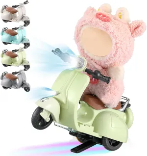Mini Electric Doll Scooter Vehicles Toy 4 Colors Available Funny Doll Accessory with Music & Lights Could Rotate 360° Cute Plastic Scooter Toy Ornaments Battery Not Included(Green)