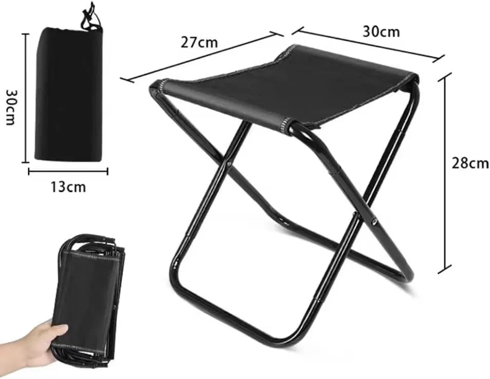 Mini Fishing Stool Portable Folding Chair, Foldable Camping Stool Seat with Bag, Lightweight Compact Stool Outdoor Hiking, Gifts for Fisherman(Black,Large)