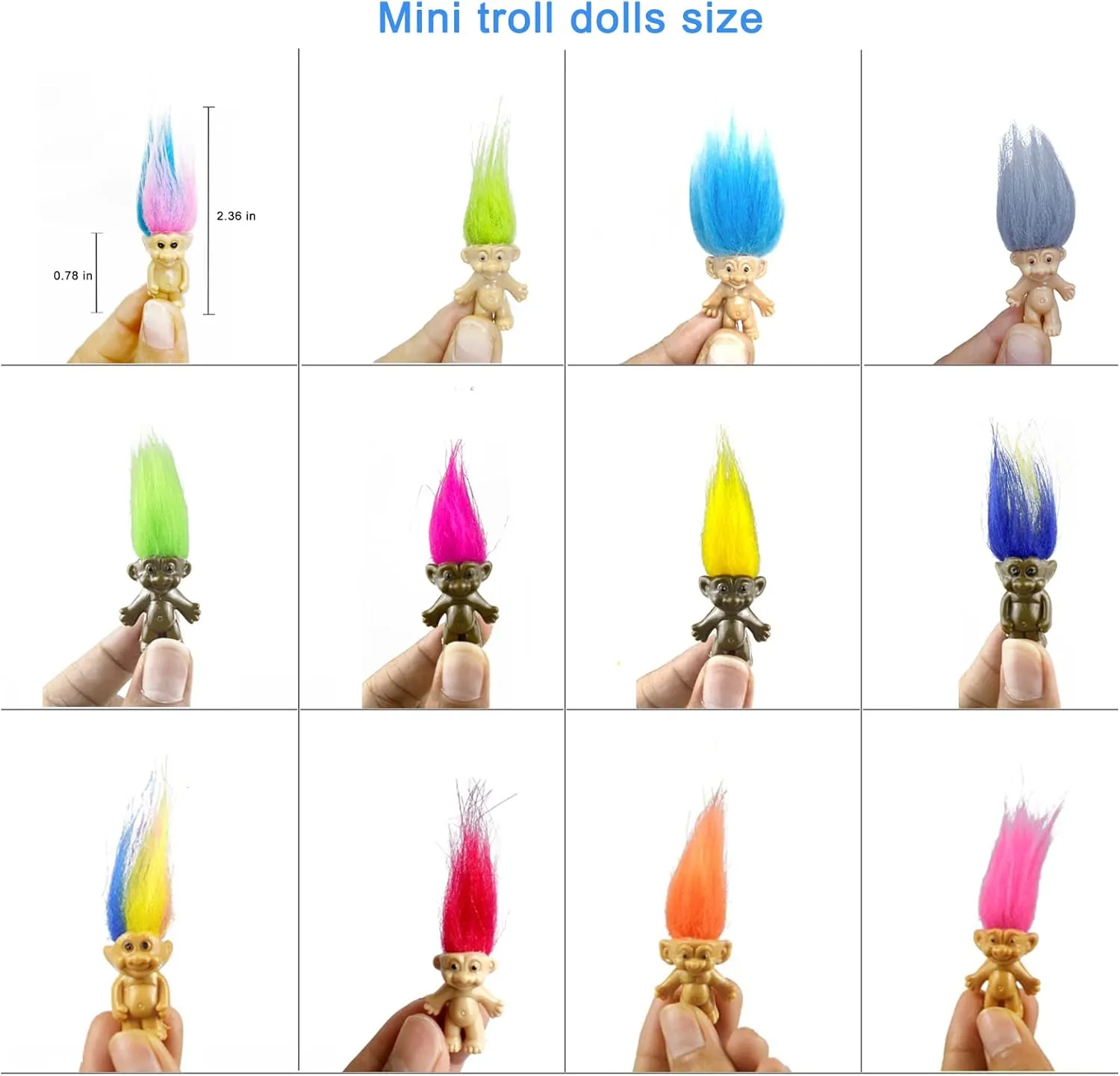 Mini Troll Dolls, PVC Vintage Trolls Lucky Doll Mini Action Figures Cake Toppers Chromatic Adorable Cute Little Guys Collection, School Project, Arts Crafts, Party Favors (30pack-A)