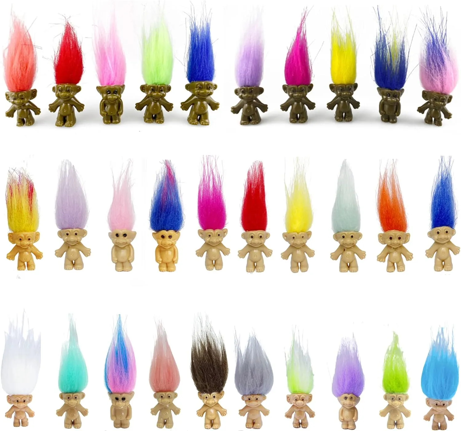 Mini Troll Dolls, PVC Vintage Trolls Lucky Doll Mini Action Figures Cake Toppers Chromatic Adorable Cute Little Guys Collection, School Project, Arts Crafts, Party Favors (30pack-A)