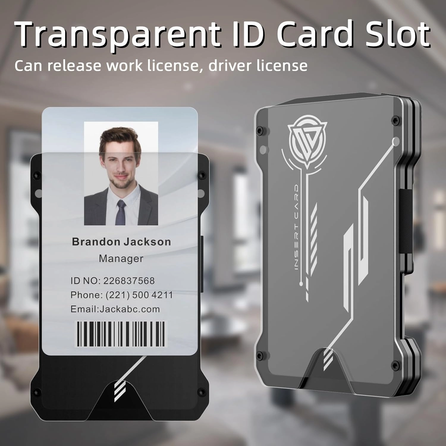 Minimalist Wallet for Men- Slim Aluminum Metal Money Clip Wallet with Clear ID Card Holder, Carbon Fiber Wallet, RFID Blocking,Holds up 15 Cards with Cash Clip,Ultra-Thin Tactical Wallet - Dark Grey