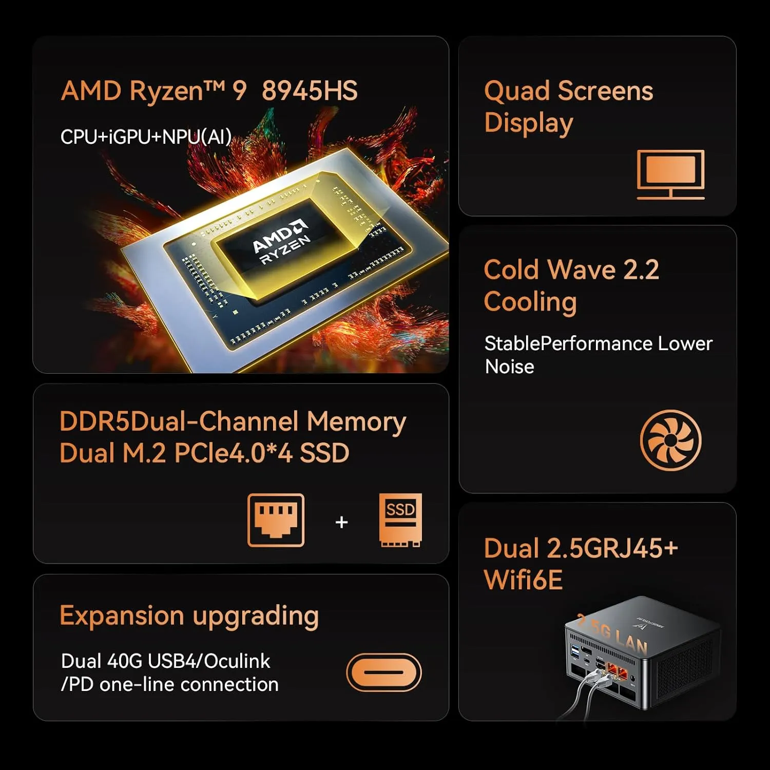 MINISFORUM UM890 Pro Mini PC, AMD Ryzen 9 8945HS (up to 5.2GHz) Mini Computers, 32GB DDR5 5600MHz RAM&1TB PCIe 4.0 SSD, Mini Desktop Quad Display HDMI/DP1.4/USB-C, AMD Radeon 780M/Dual LAN 2.5G