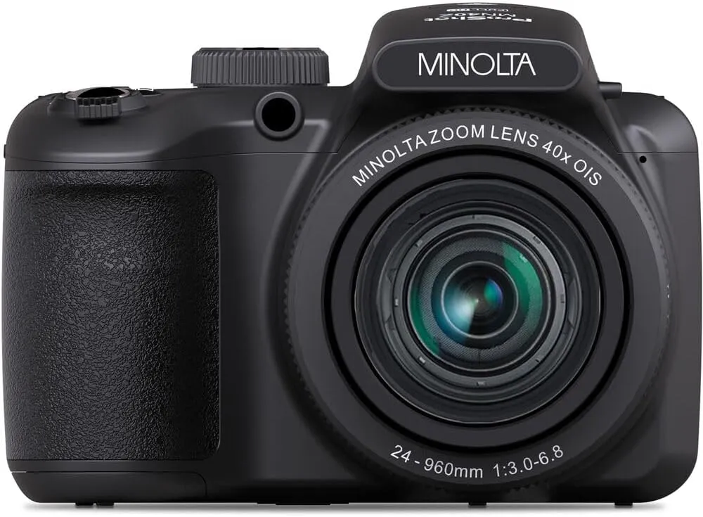 MINOLTA MN40Z 20 Mega Pixels 40x Optical Zoom Digital Camera with 1080p FHD Video, Black, Bundle with 64GB Memory Card   Vlog Tripod   4xAA Battery with Charger   Accessories