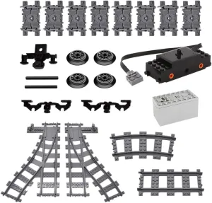 MISINI 39Pcs City Train Tracks Accessories Kit, Straight Curved Flexible Train Tracks, Train Motor Kit and Wheels Railroad High Speed Powered Set Building Toys