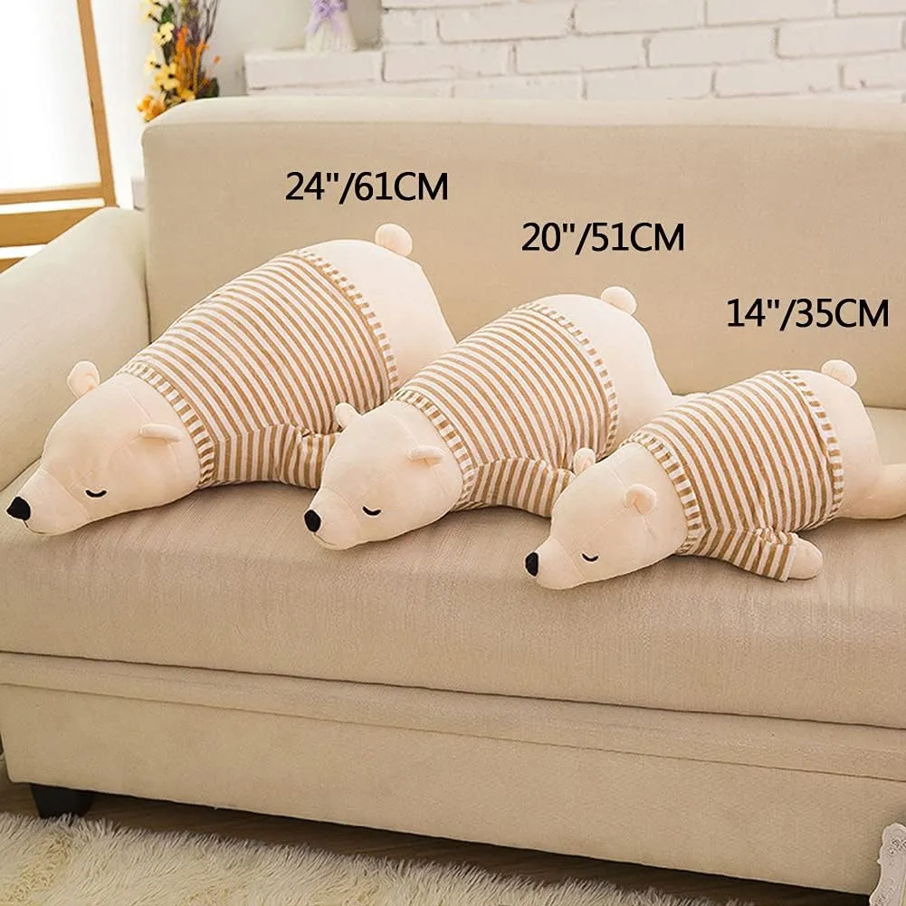 MMTTAO Stuffed Polar Bear Animal Plush Toy 24 Inch Large White Sleeping Bear Animal Stuff Soft Plushies Cute Dolls Collection Huggable Throw Pillow Cushion Gifts for Kids Children Boys Girls, 24Inches